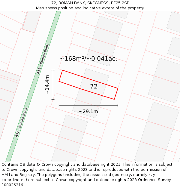 72, ROMAN BANK, SKEGNESS, PE25 2SP: Plot and title map