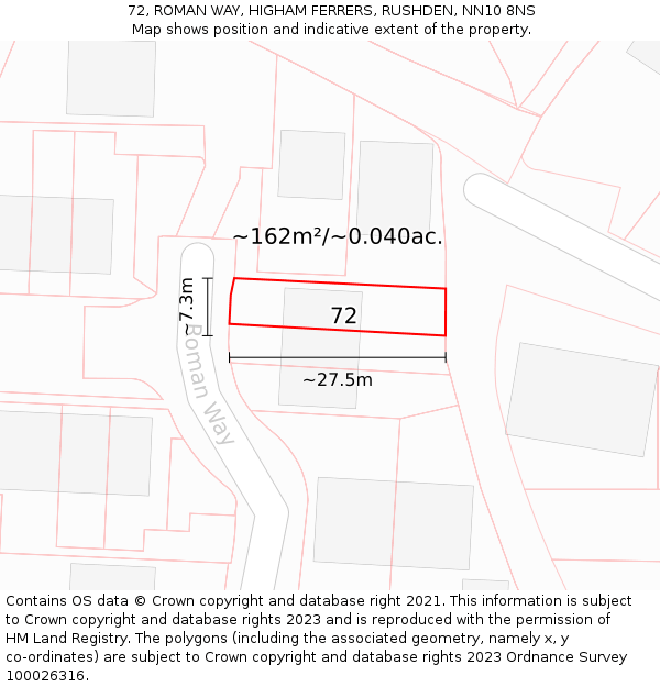 72, ROMAN WAY, HIGHAM FERRERS, RUSHDEN, NN10 8NS: Plot and title map