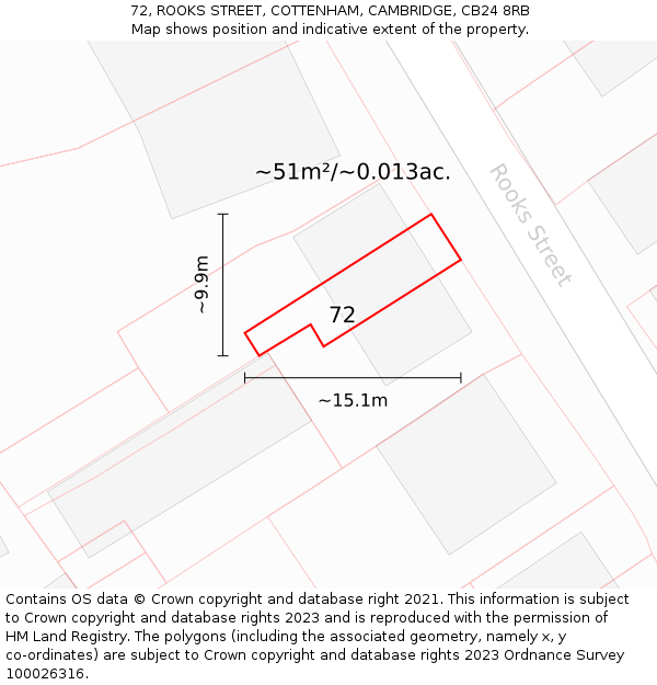 72, ROOKS STREET, COTTENHAM, CAMBRIDGE, CB24 8RB: Plot and title map