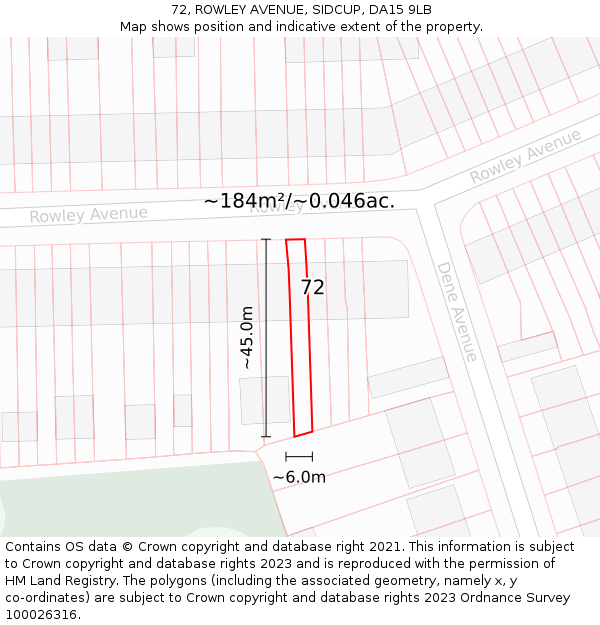 72, ROWLEY AVENUE, SIDCUP, DA15 9LB: Plot and title map