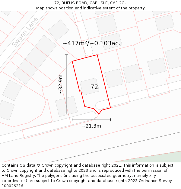 72, RUFUS ROAD, CARLISLE, CA1 2GU: Plot and title map