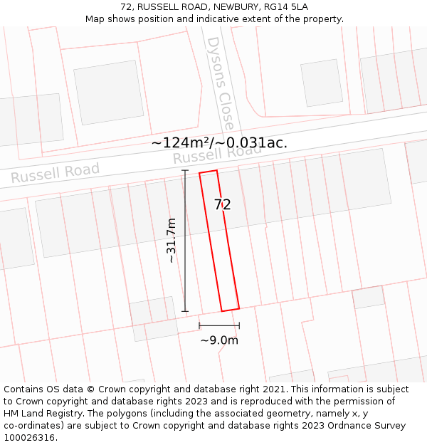 72, RUSSELL ROAD, NEWBURY, RG14 5LA: Plot and title map