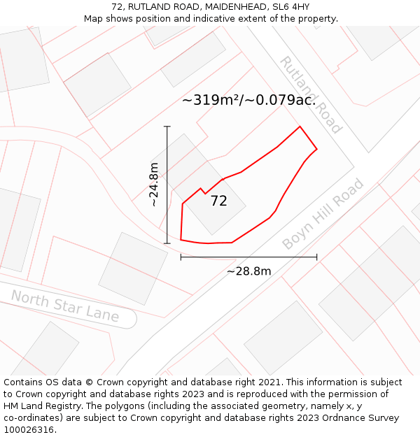 72, RUTLAND ROAD, MAIDENHEAD, SL6 4HY: Plot and title map