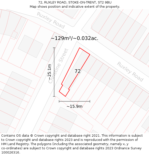 72, RUXLEY ROAD, STOKE-ON-TRENT, ST2 9BU: Plot and title map