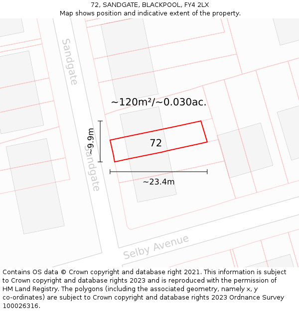 72, SANDGATE, BLACKPOOL, FY4 2LX: Plot and title map