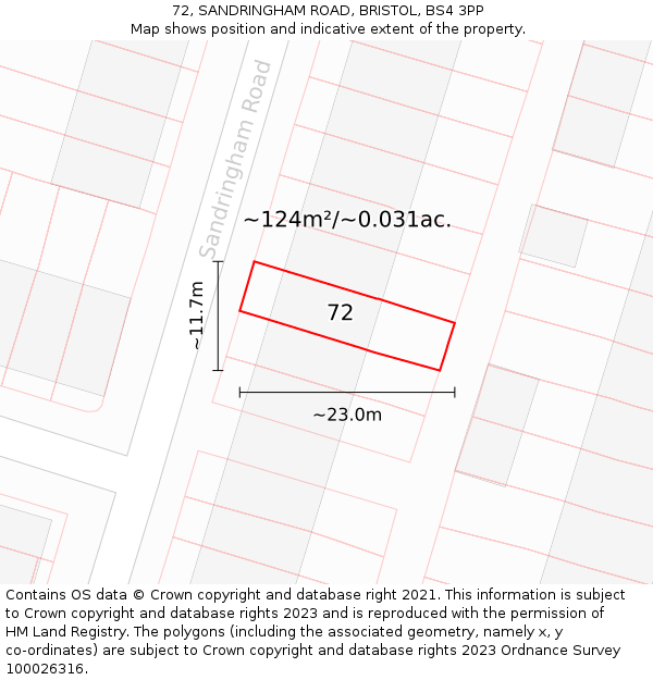 72, SANDRINGHAM ROAD, BRISTOL, BS4 3PP: Plot and title map
