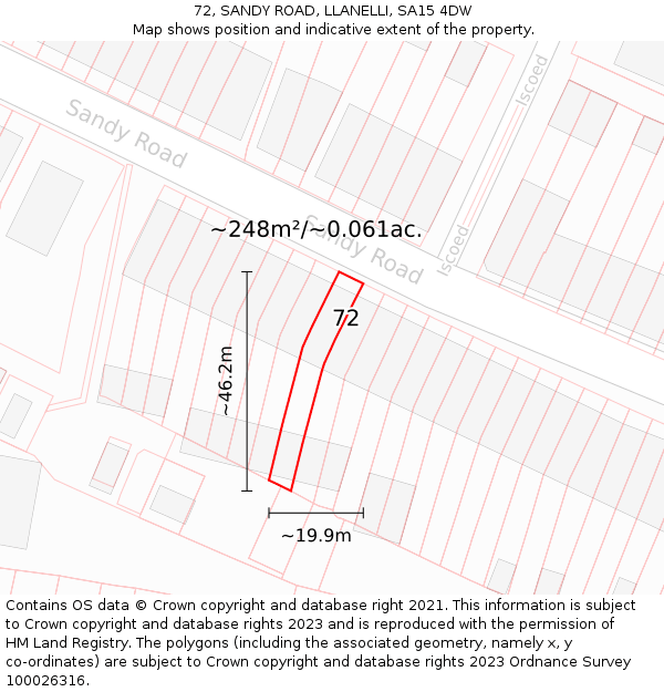 72, SANDY ROAD, LLANELLI, SA15 4DW: Plot and title map