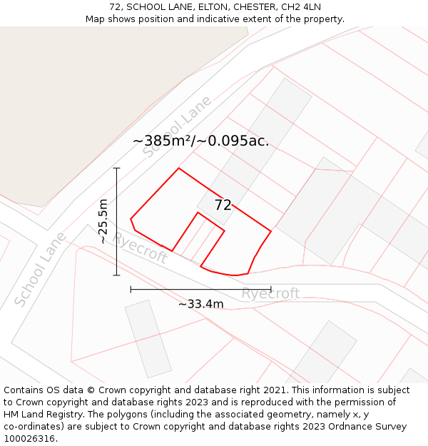 72, SCHOOL LANE, ELTON, CHESTER, CH2 4LN: Plot and title map