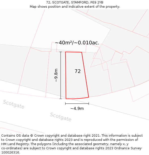 72, SCOTGATE, STAMFORD, PE9 2YB: Plot and title map