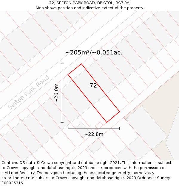 72, SEFTON PARK ROAD, BRISTOL, BS7 9AJ: Plot and title map