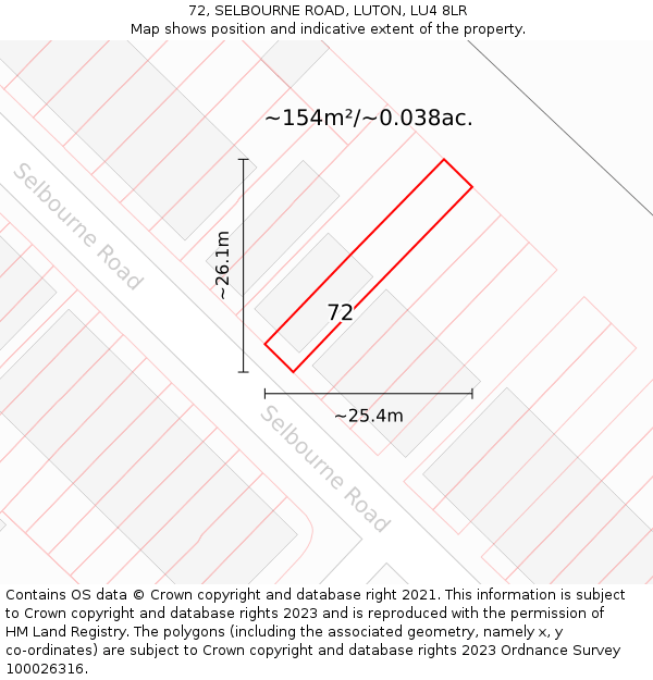 72, SELBOURNE ROAD, LUTON, LU4 8LR: Plot and title map