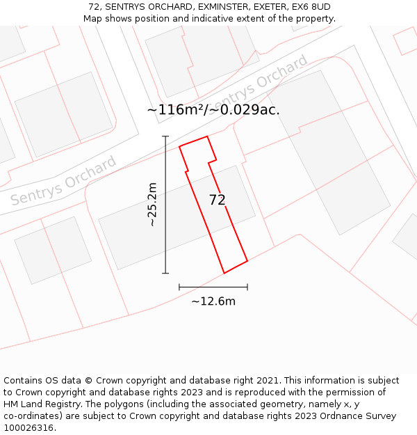 72, SENTRYS ORCHARD, EXMINSTER, EXETER, EX6 8UD: Plot and title map