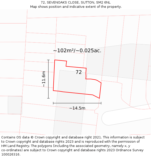 72, SEVENOAKS CLOSE, SUTTON, SM2 6NL: Plot and title map