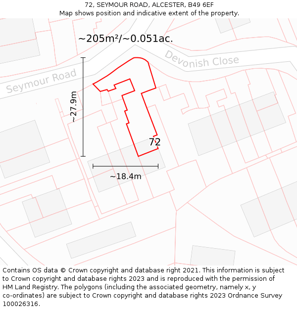 72, SEYMOUR ROAD, ALCESTER, B49 6EF: Plot and title map