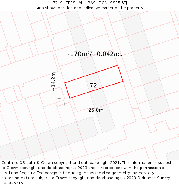 72, SHEPESHALL, BASILDON, SS15 5EJ: Plot and title map