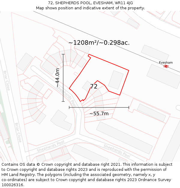 72, SHEPHERDS POOL, EVESHAM, WR11 4JG: Plot and title map