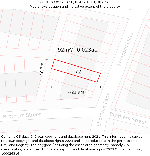 72, SHORROCK LANE, BLACKBURN, BB2 4PS: Plot and title map