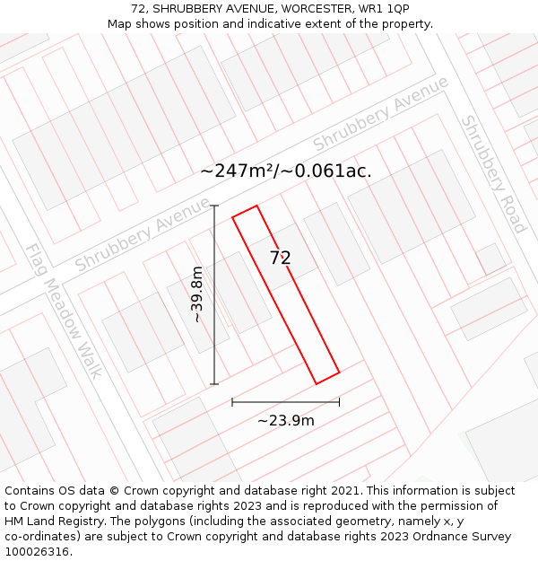 72, SHRUBBERY AVENUE, WORCESTER, WR1 1QP: Plot and title map