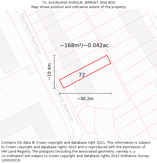 72, SHURLAND AVENUE, BARNET, EN4 8DD: Plot and title map