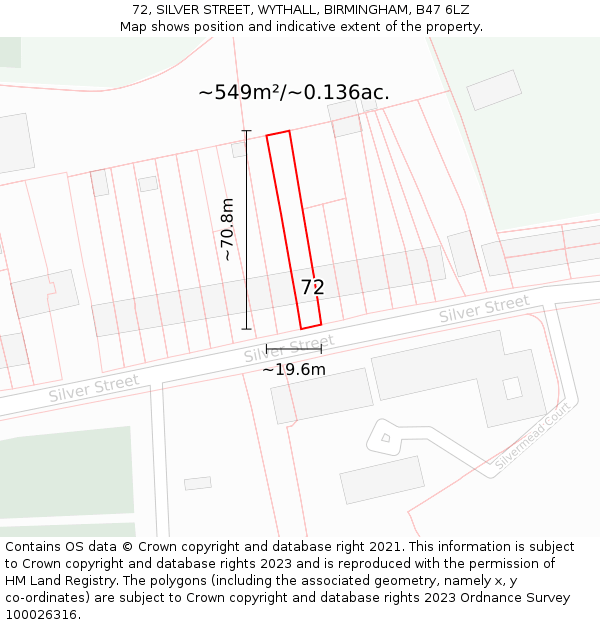 72, SILVER STREET, WYTHALL, BIRMINGHAM, B47 6LZ: Plot and title map