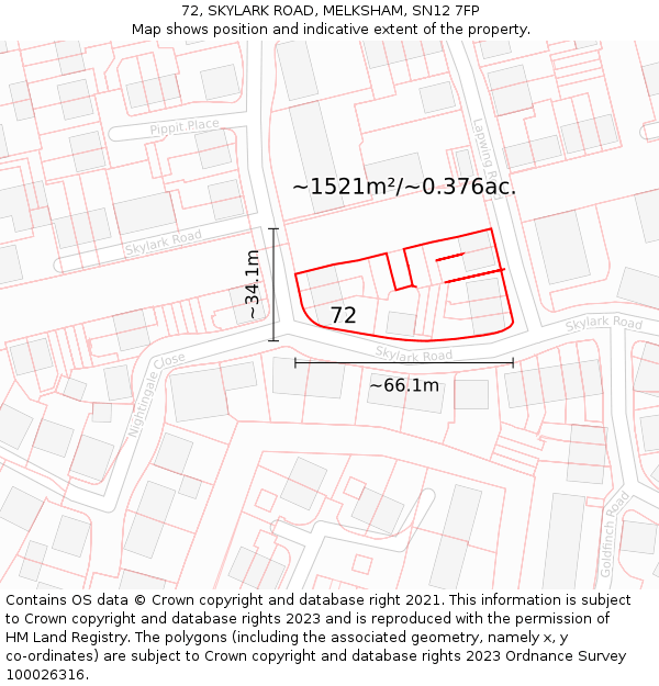 72, SKYLARK ROAD, MELKSHAM, SN12 7FP: Plot and title map