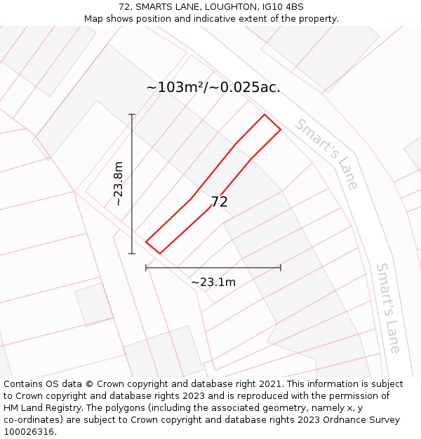 72, SMARTS LANE, LOUGHTON, IG10 4BS: Plot and title map