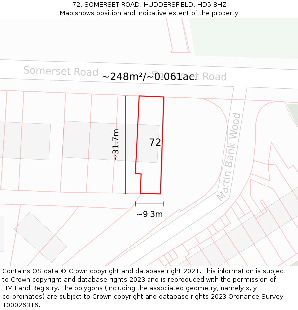 72, SOMERSET ROAD, HUDDERSFIELD, HD5 8HZ: Plot and title map