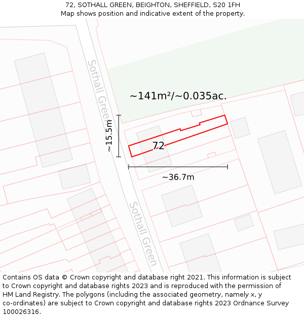 72, SOTHALL GREEN, BEIGHTON, SHEFFIELD, S20 1FH: Plot and title map