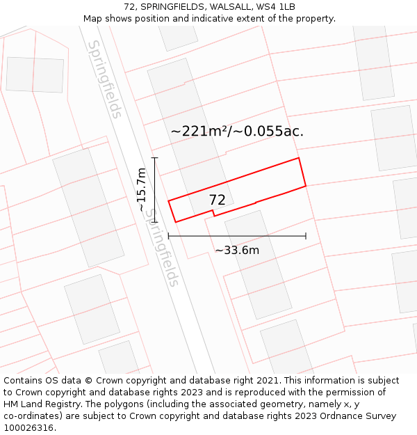 72, SPRINGFIELDS, WALSALL, WS4 1LB: Plot and title map