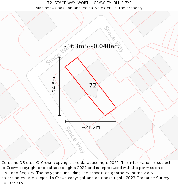72, STACE WAY, WORTH, CRAWLEY, RH10 7YP: Plot and title map