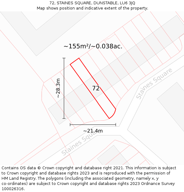 72, STAINES SQUARE, DUNSTABLE, LU6 3JQ: Plot and title map
