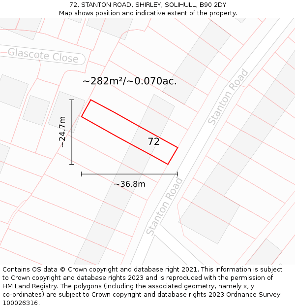 72, STANTON ROAD, SHIRLEY, SOLIHULL, B90 2DY: Plot and title map