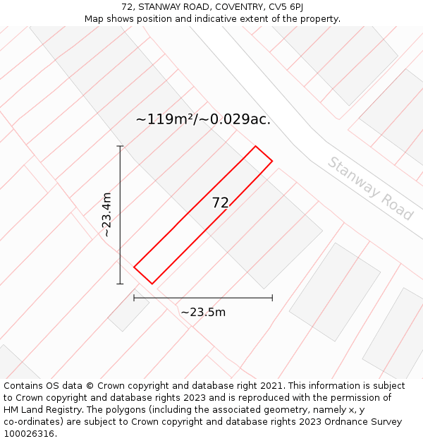 72, STANWAY ROAD, COVENTRY, CV5 6PJ: Plot and title map