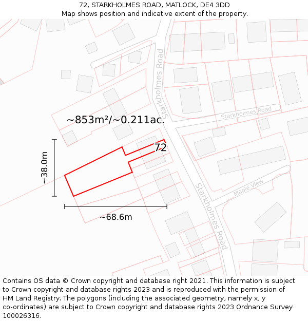 72, STARKHOLMES ROAD, MATLOCK, DE4 3DD: Plot and title map