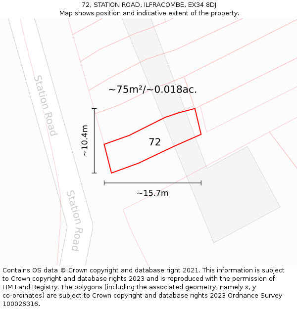 72, STATION ROAD, ILFRACOMBE, EX34 8DJ: Plot and title map