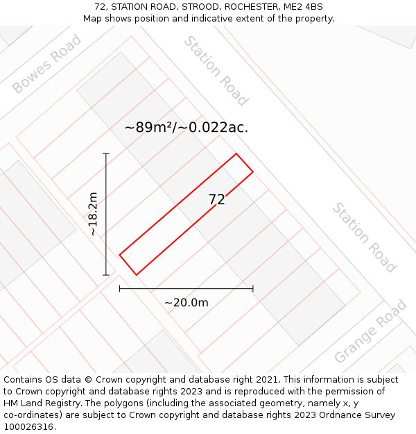 72, STATION ROAD, STROOD, ROCHESTER, ME2 4BS: Plot and title map