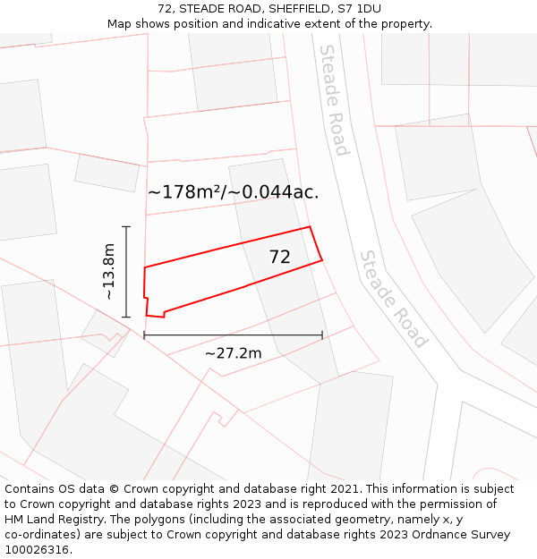 72, STEADE ROAD, SHEFFIELD, S7 1DU: Plot and title map