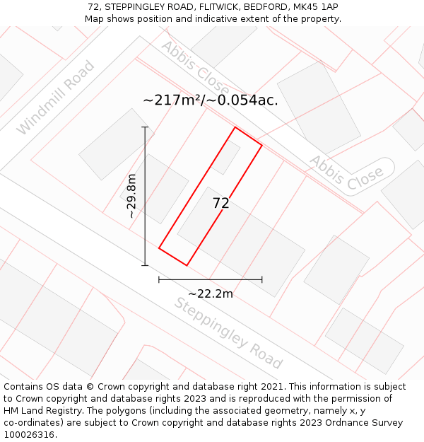 72, STEPPINGLEY ROAD, FLITWICK, BEDFORD, MK45 1AP: Plot and title map