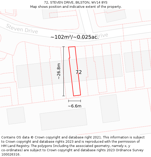 72, STEVEN DRIVE, BILSTON, WV14 8YS: Plot and title map