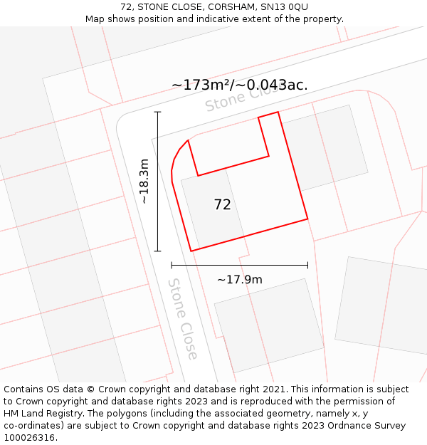 72, STONE CLOSE, CORSHAM, SN13 0QU: Plot and title map