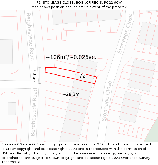 72, STONEAGE CLOSE, BOGNOR REGIS, PO22 9QW: Plot and title map