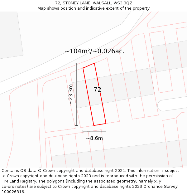 72, STONEY LANE, WALSALL, WS3 3QZ: Plot and title map