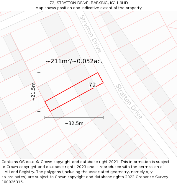 72, STRATTON DRIVE, BARKING, IG11 9HD: Plot and title map