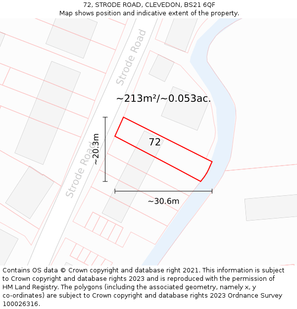72, STRODE ROAD, CLEVEDON, BS21 6QF: Plot and title map