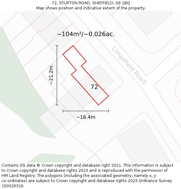 72, STUPTON ROAD, SHEFFIELD, S9 1BQ: Plot and title map