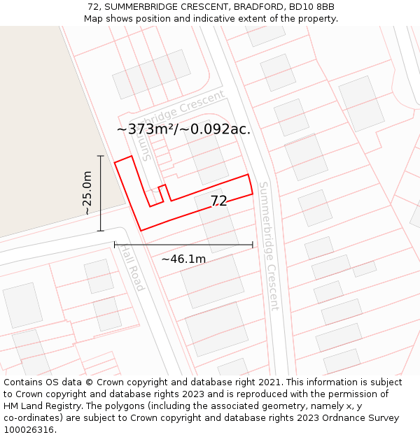 72, SUMMERBRIDGE CRESCENT, BRADFORD, BD10 8BB: Plot and title map