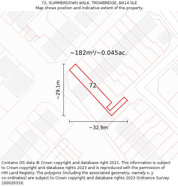 72, SUMMERDOWN WALK, TROWBRIDGE, BA14 0LE: Plot and title map