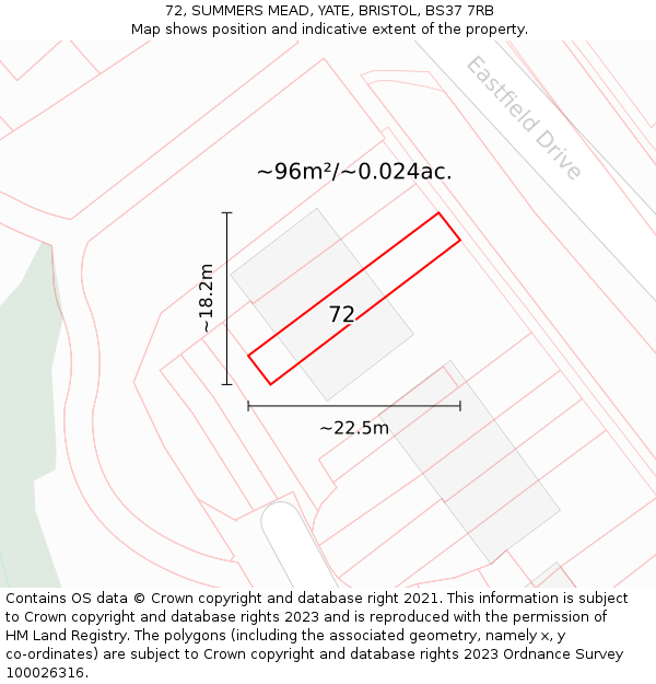 72, SUMMERS MEAD, YATE, BRISTOL, BS37 7RB: Plot and title map
