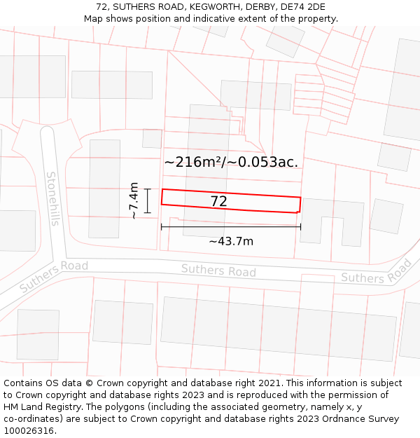 72, SUTHERS ROAD, KEGWORTH, DERBY, DE74 2DE: Plot and title map