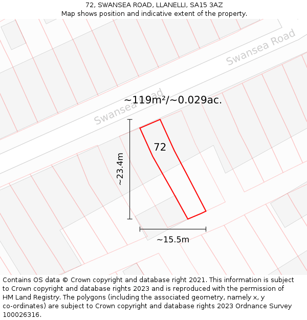 72, SWANSEA ROAD, LLANELLI, SA15 3AZ: Plot and title map